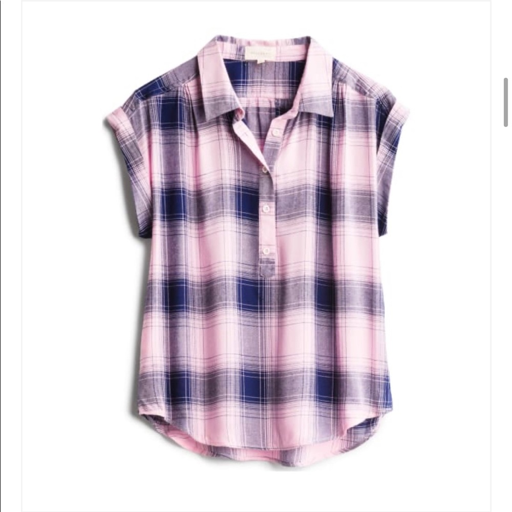 Pink and Blue Flowy Plaid Short Sleeve